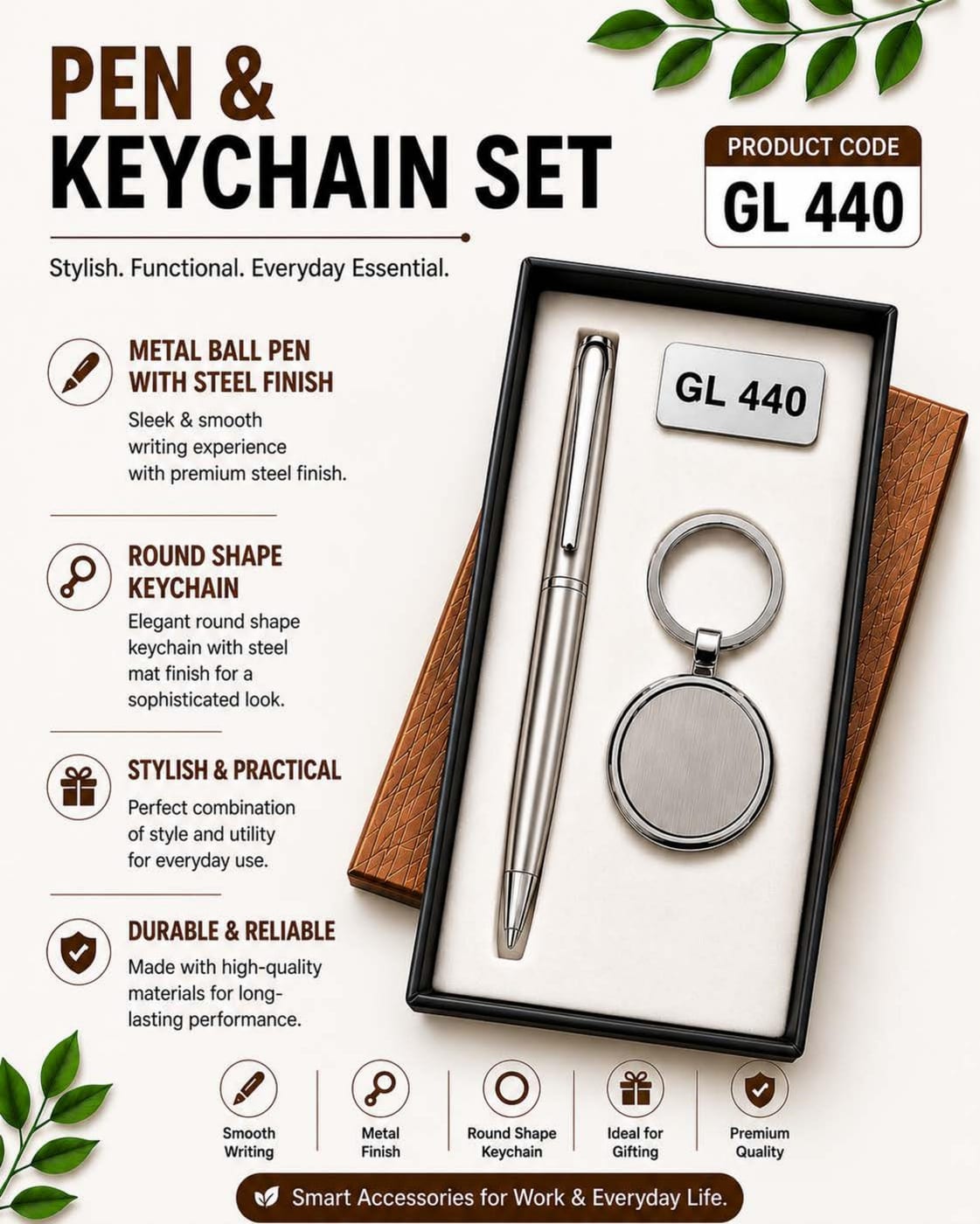 Pen & Keychain — Silver