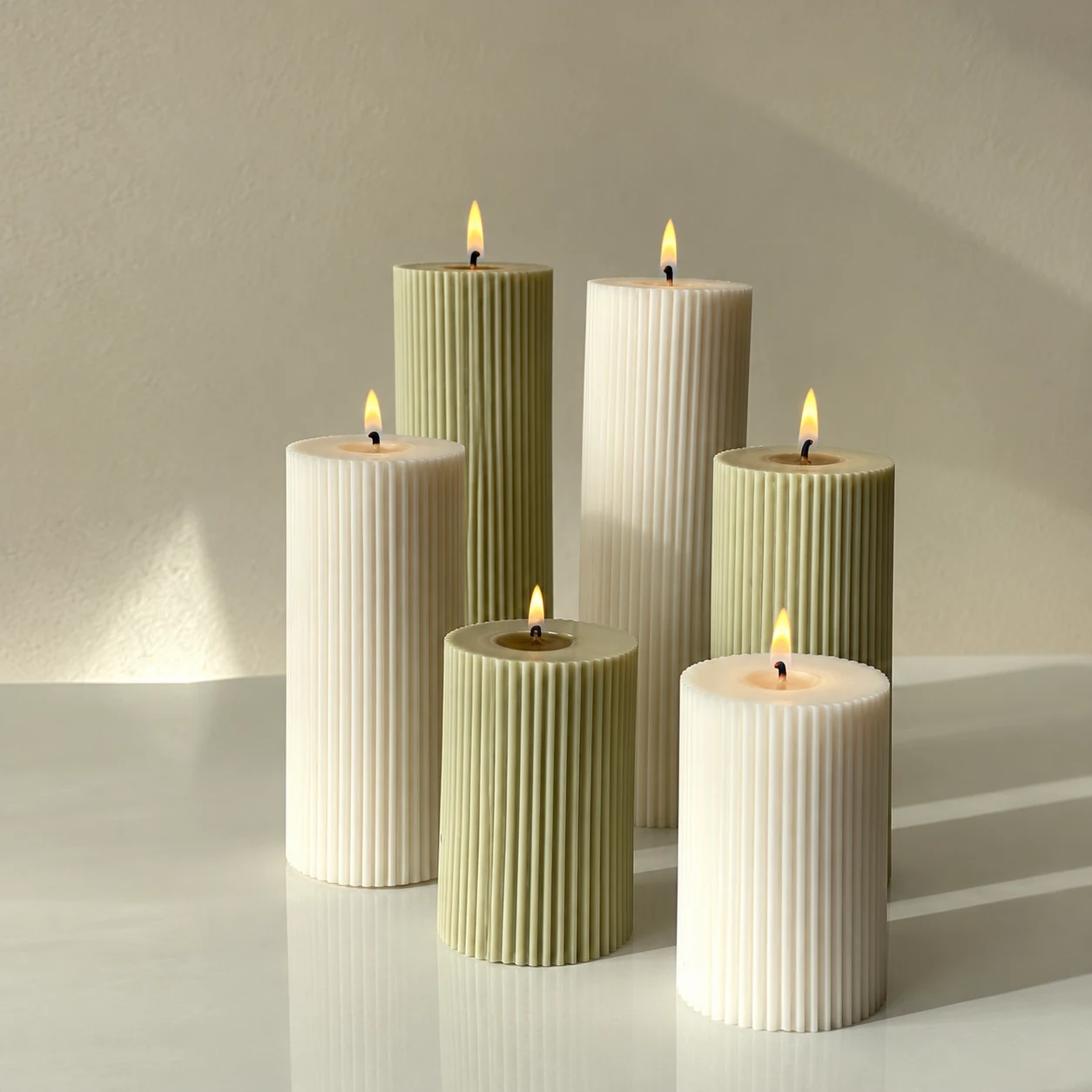 Earth-Tone Ribbed Pillar Candle