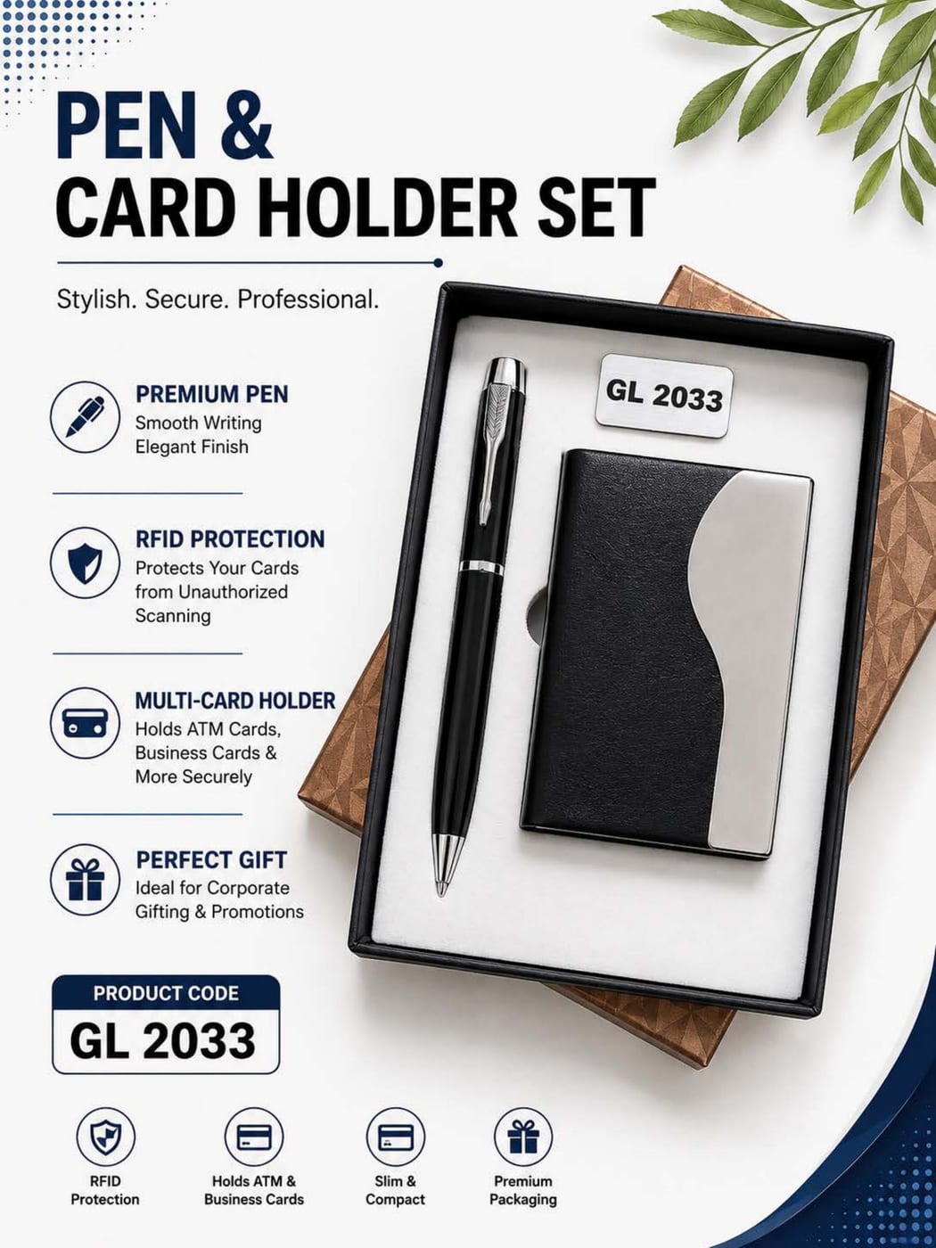 Pen & Card Holder Set — Black Chrome