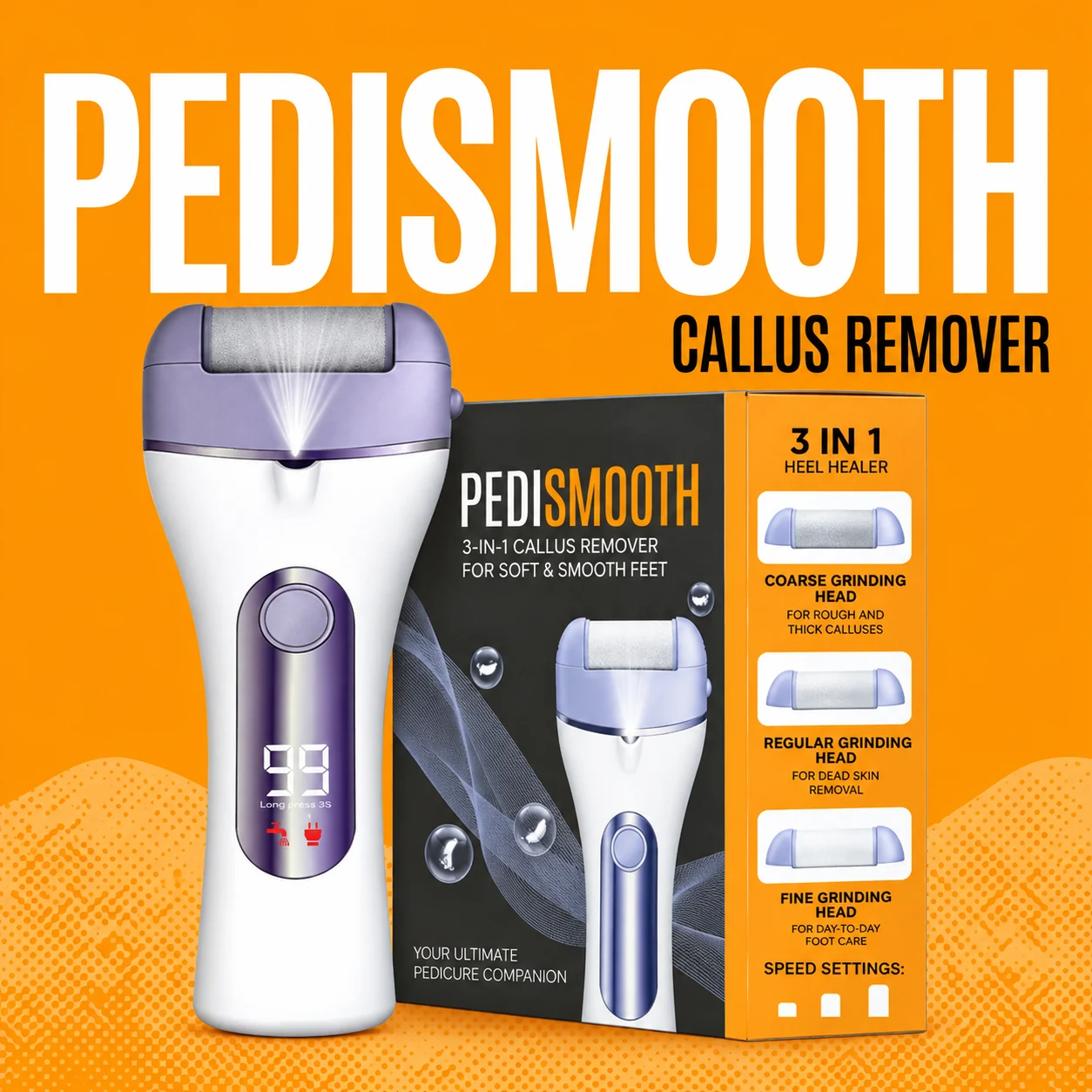Electric Pedicure Callus Remover with Three Roller Heads