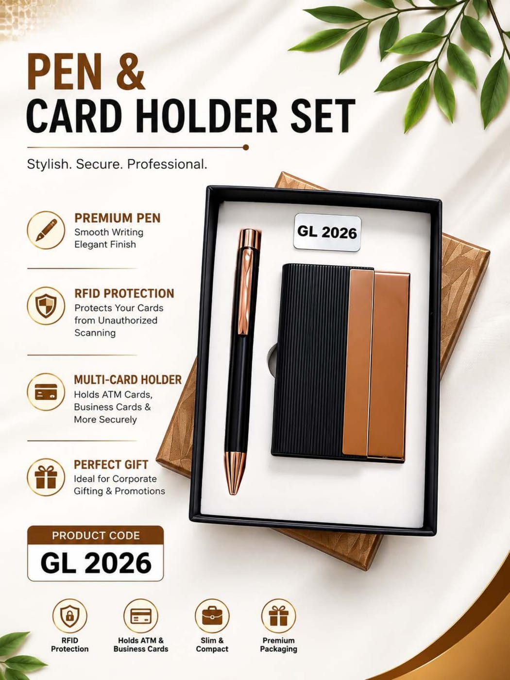 Pen & Card Holder Set — BK/Rose Gold