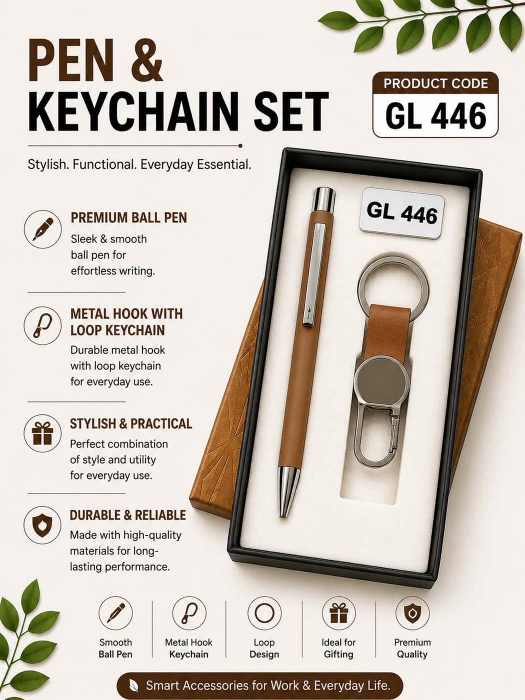 Pen & Keychain — Tan