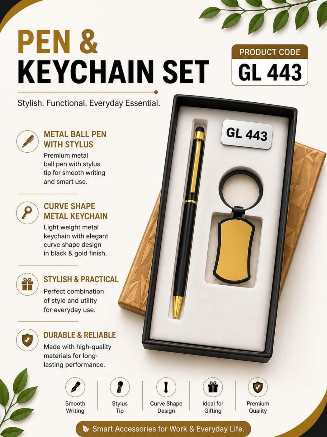 Pen & Keychain — Black/Gold