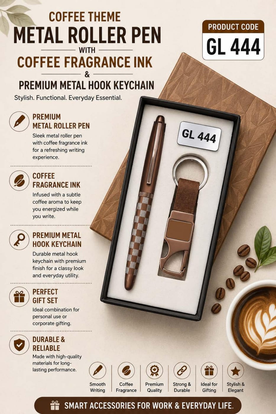 Pen & Keychain — Brown Metallic
