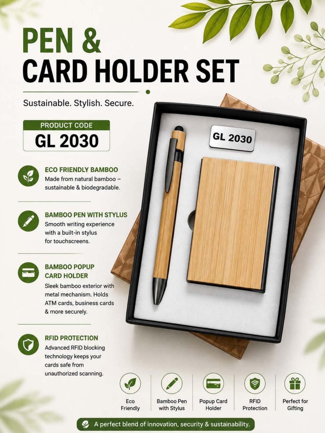 Pen & Card Holder Set — Bamboo