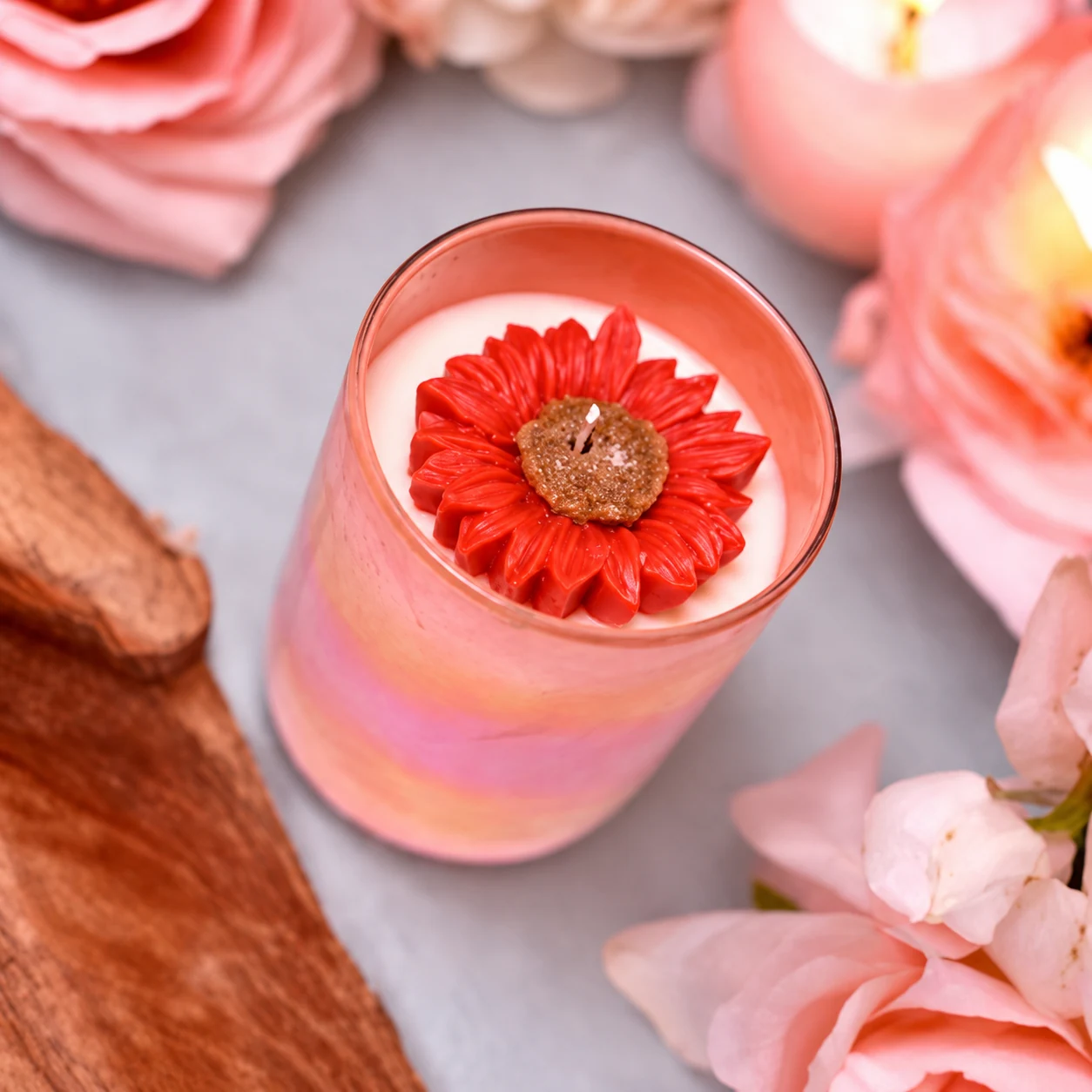 Rainbow Floral Glass Jar Candle