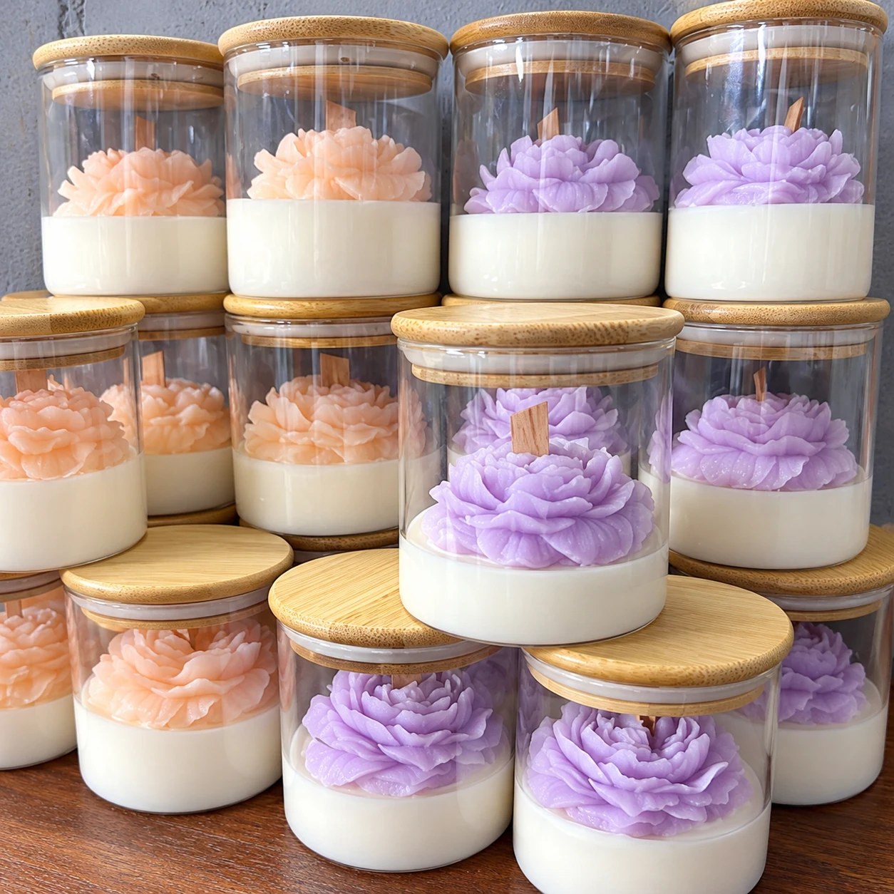 Peony Flower Glass Jar Candle