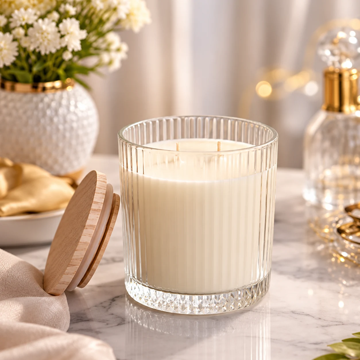 Ribbed Glass Jar Candle