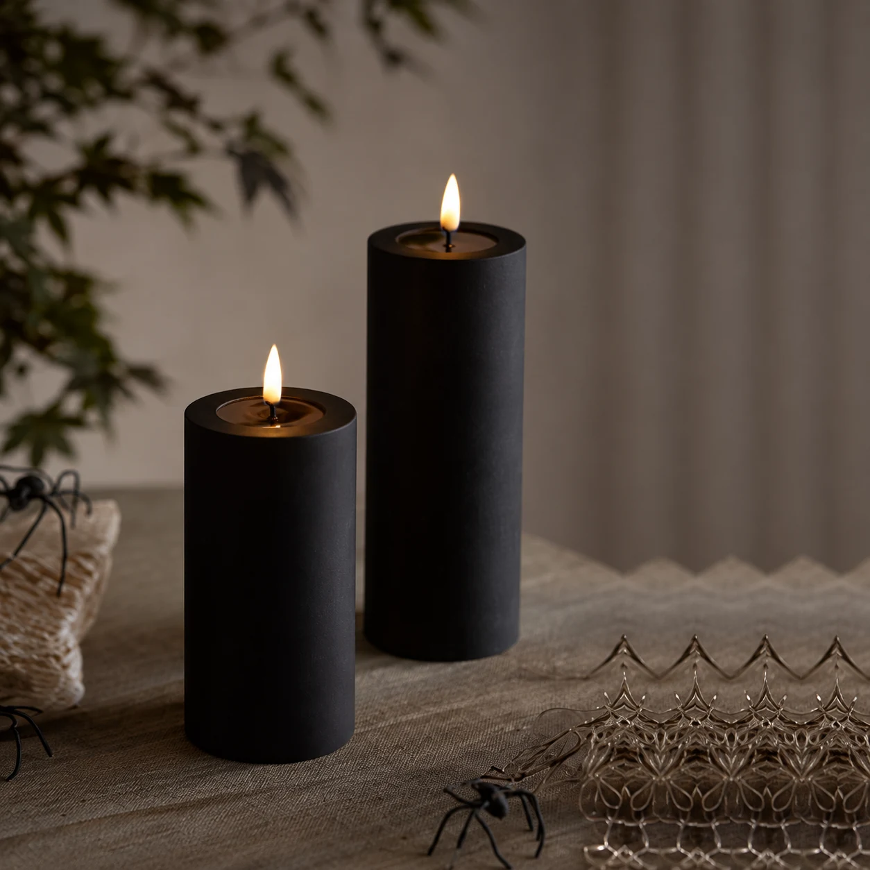 Black Ribbed Pillar Candle