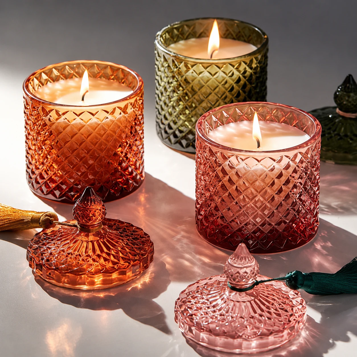 Crystal-Design Glass Jar Candle