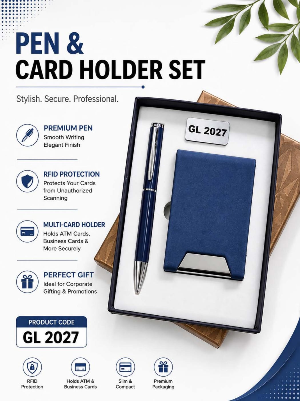 Pen & Card Holder Set — Blue