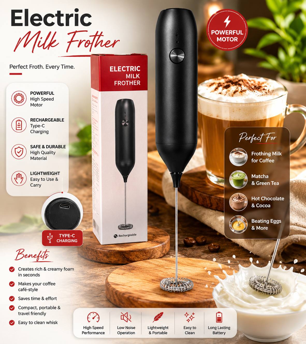 Rechargeable Milk Frother
