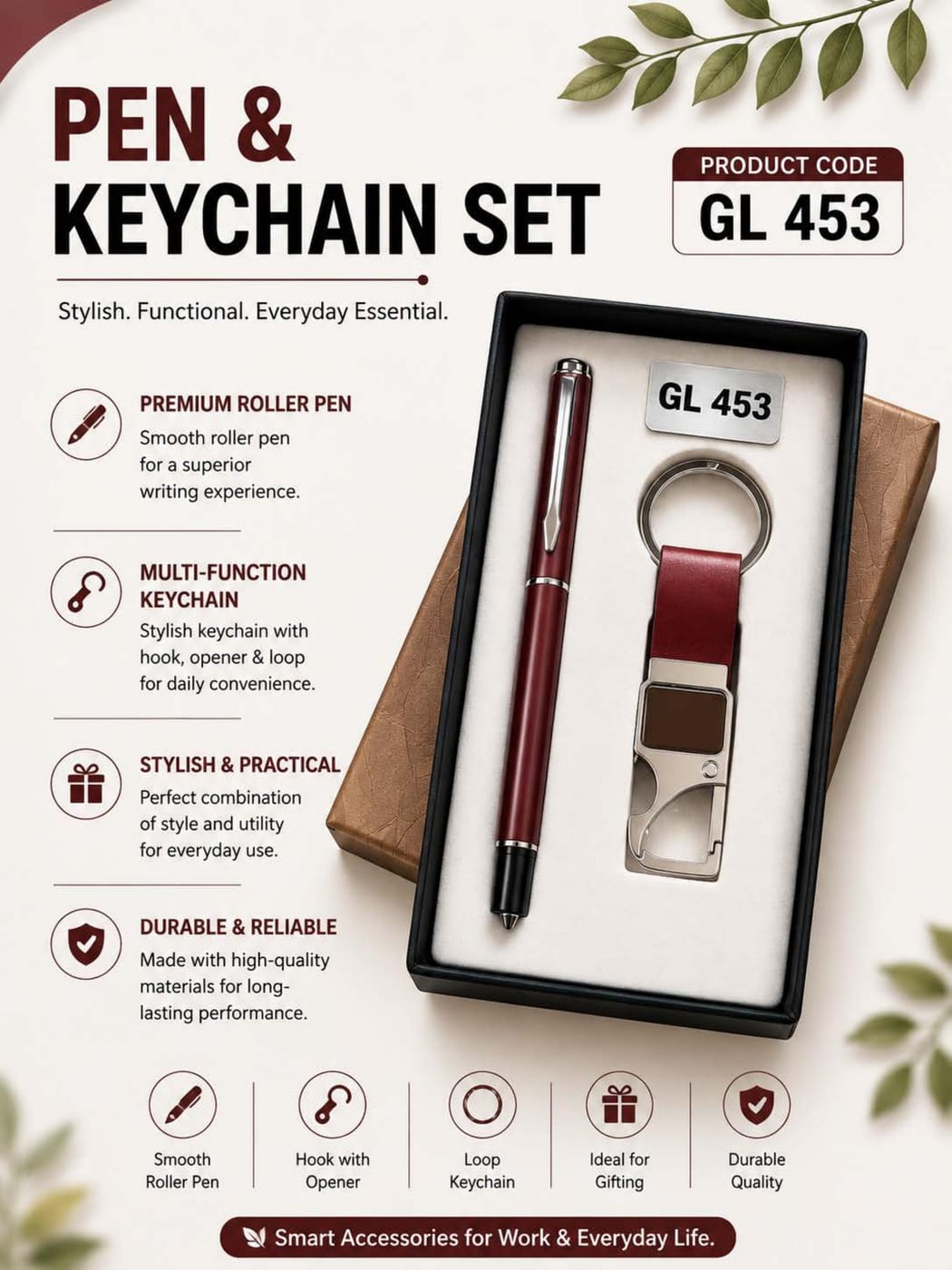 Pen & Keychain — Brown