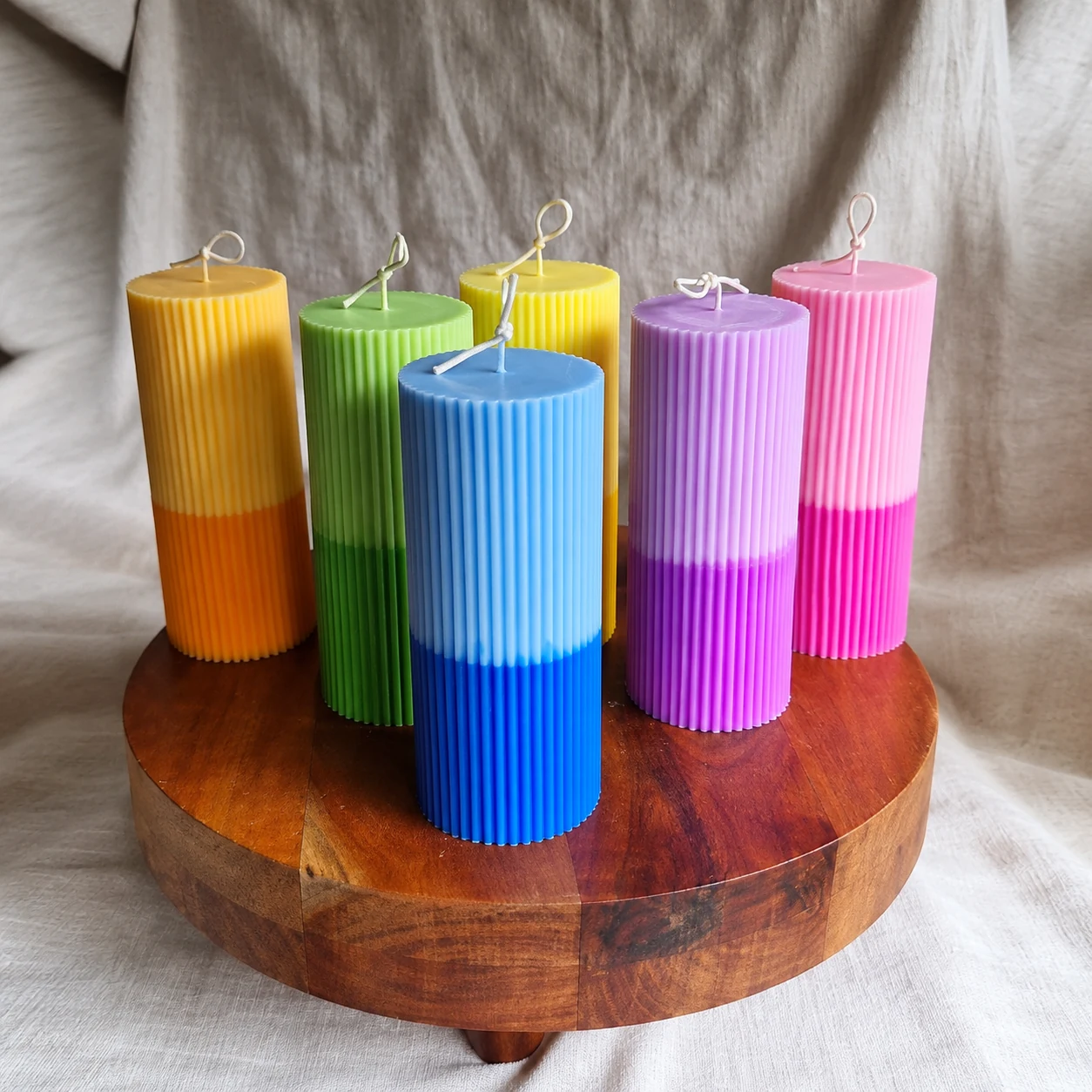 Dual-Colour Ribbed Pillar Candle
