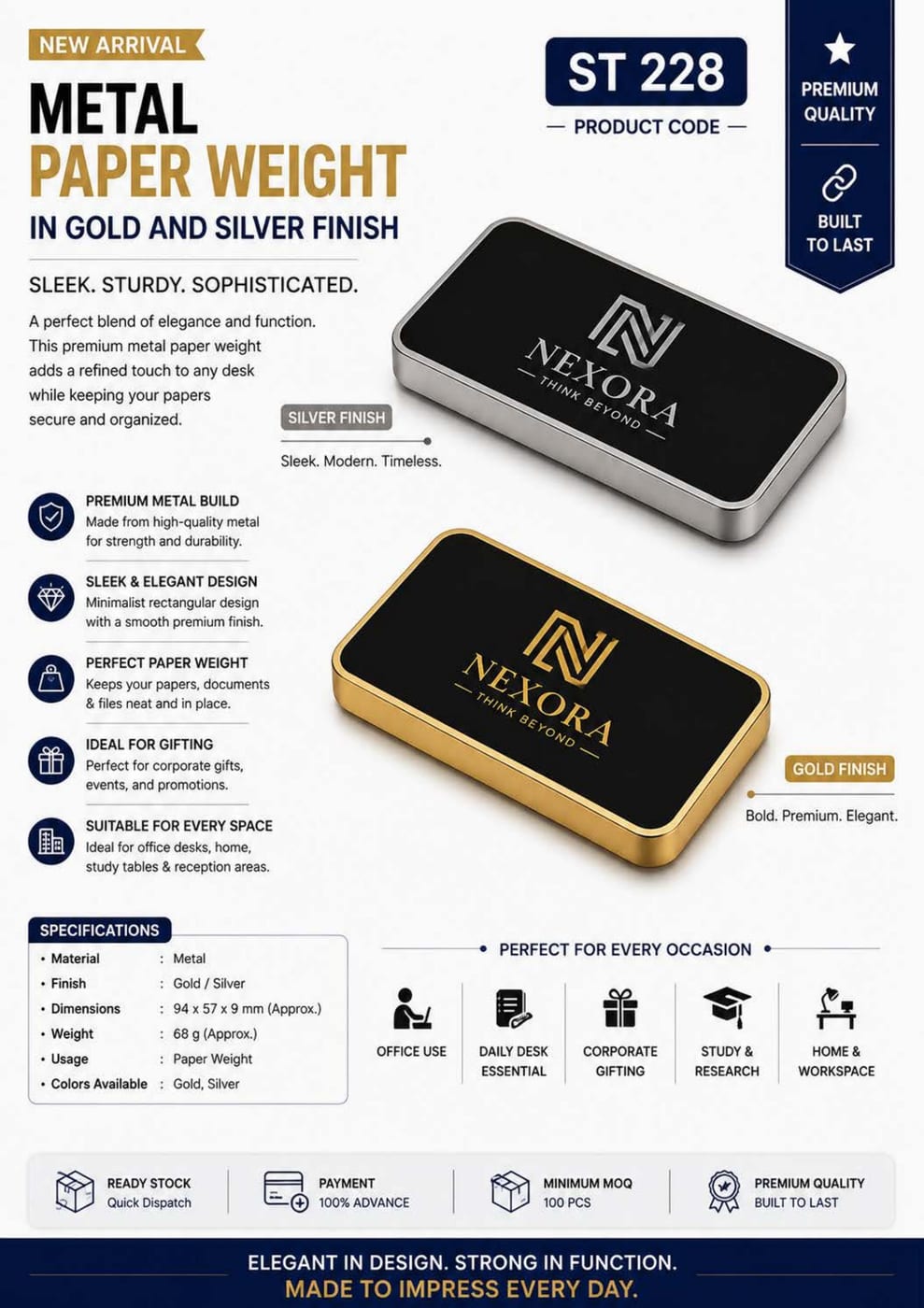 Metal Paperweight — Gold & Silver Finish