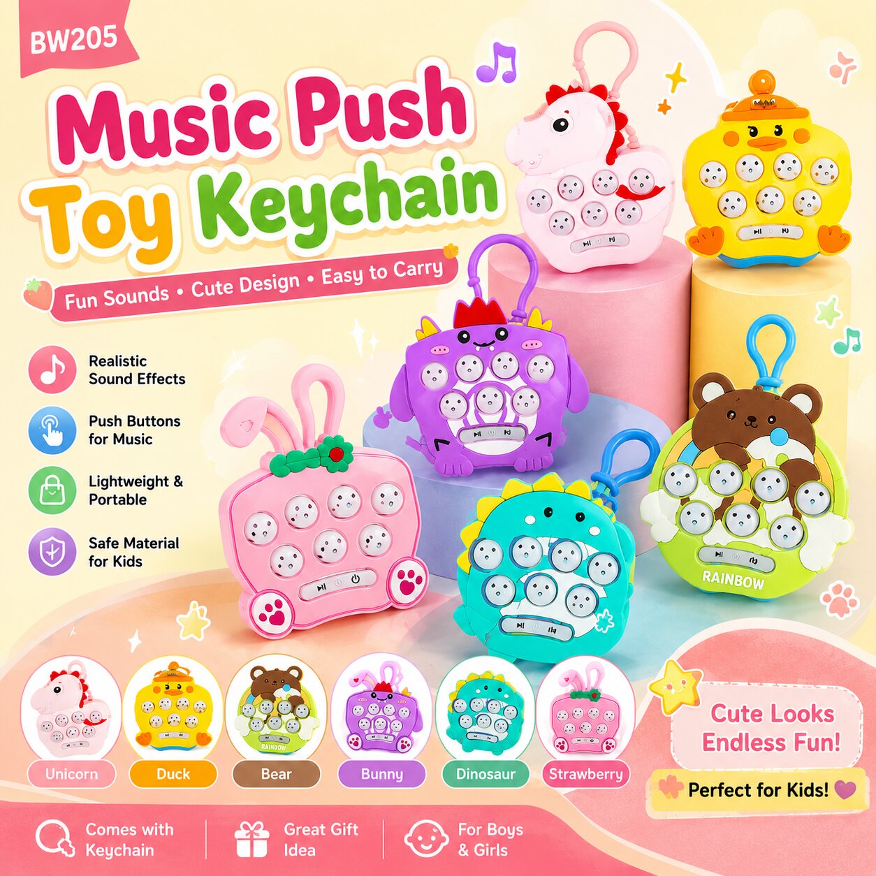 Musical Push-Toy Keychain