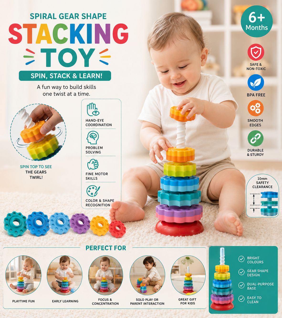 Rainbow Tower Stacking Game