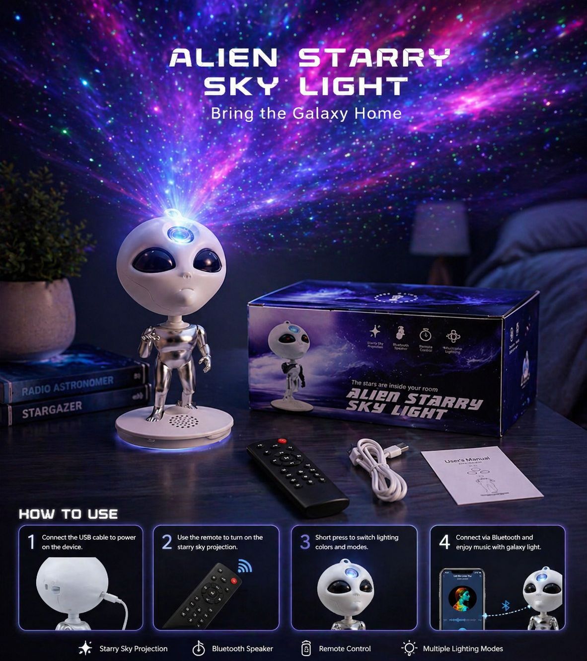 Alien Star Projector with Bluetooth Speaker