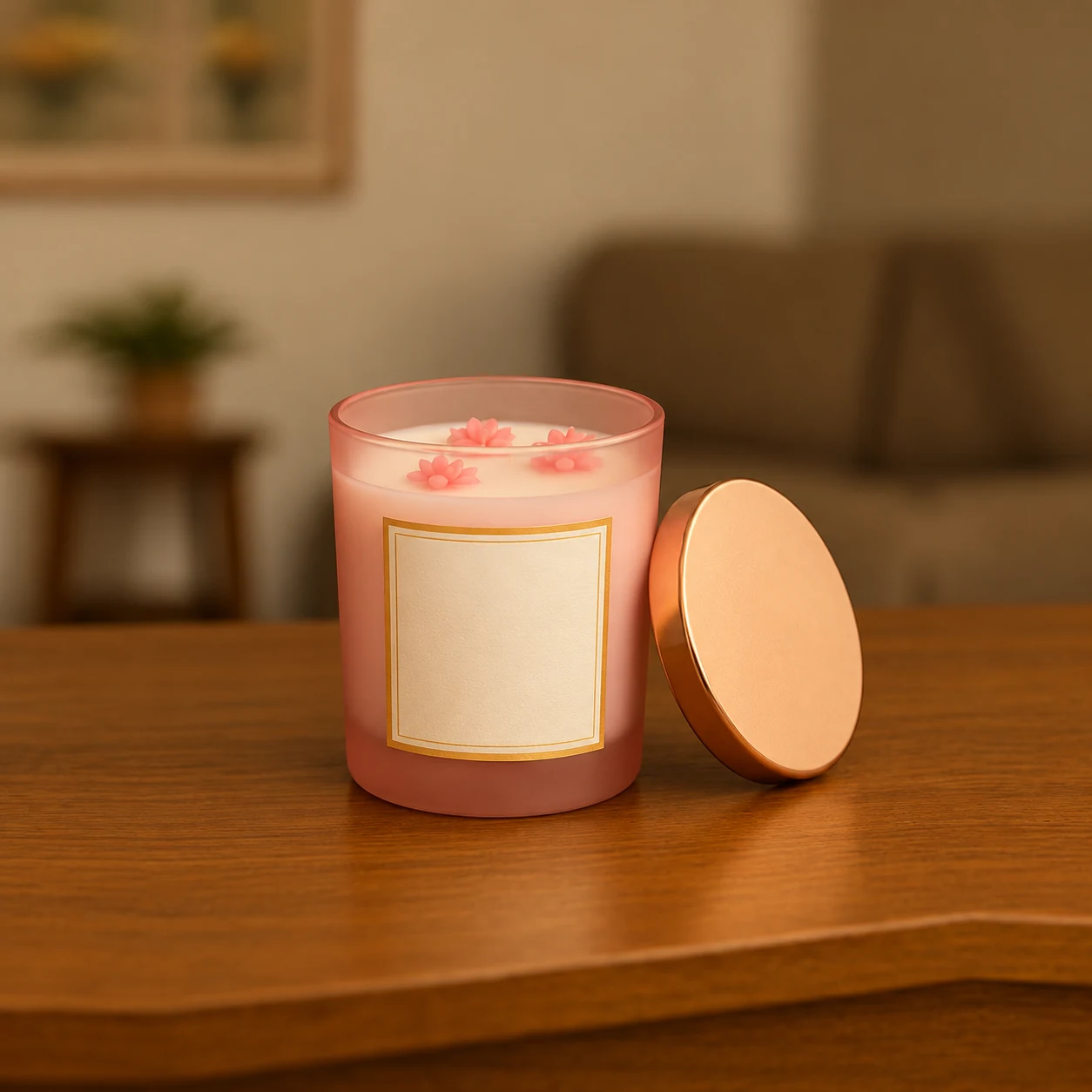 Pink Floral Glass Jar Candle