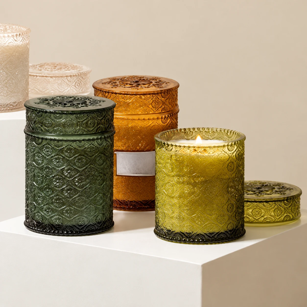 Large Crystal-Design Three-Wick Candle