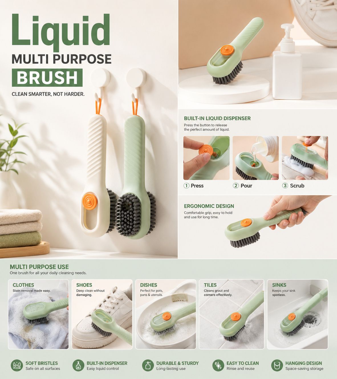 Shoe Cleaning Brush with Liquid Dispenser