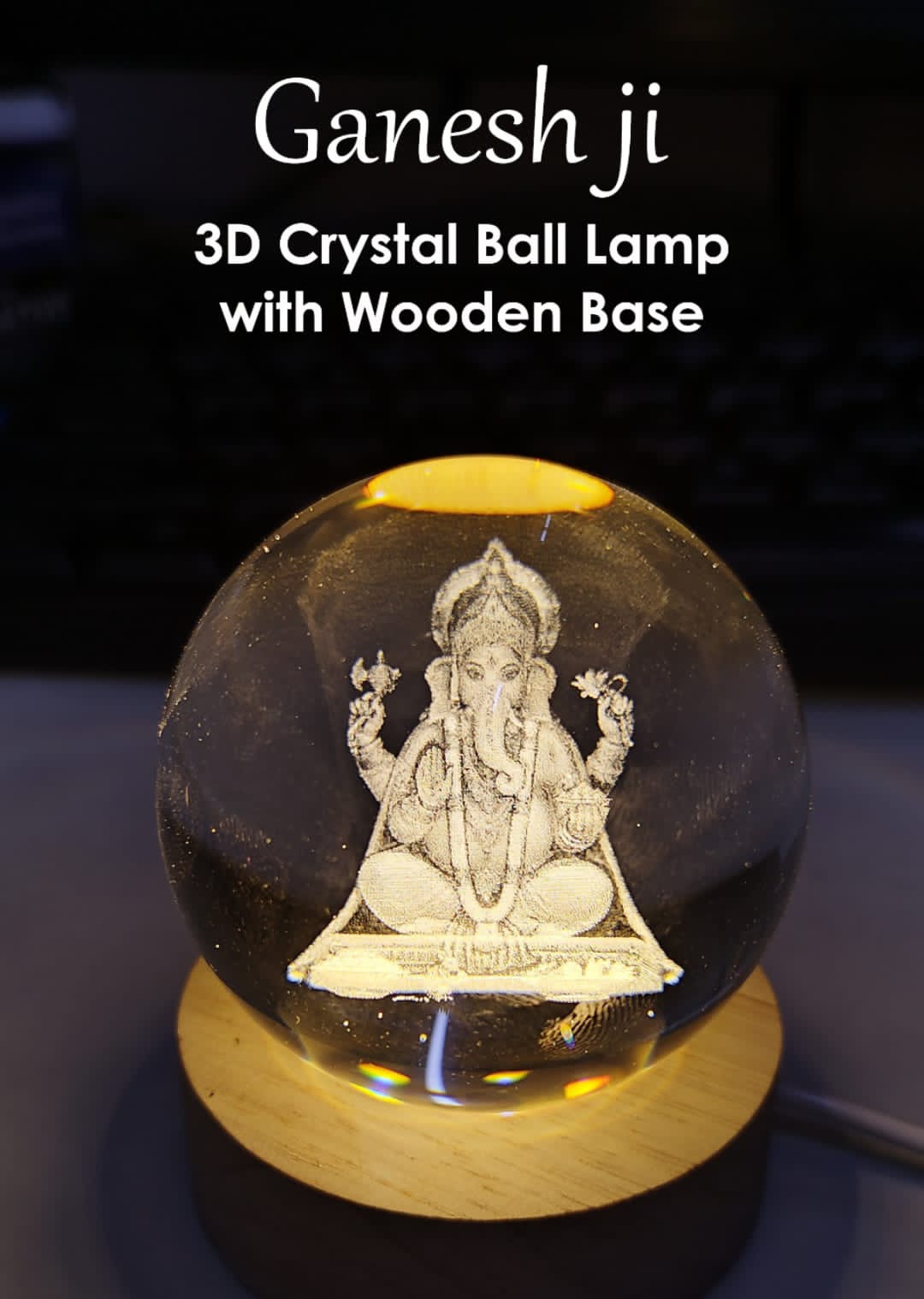 Ganesha 3D Crystal Ball Lamp