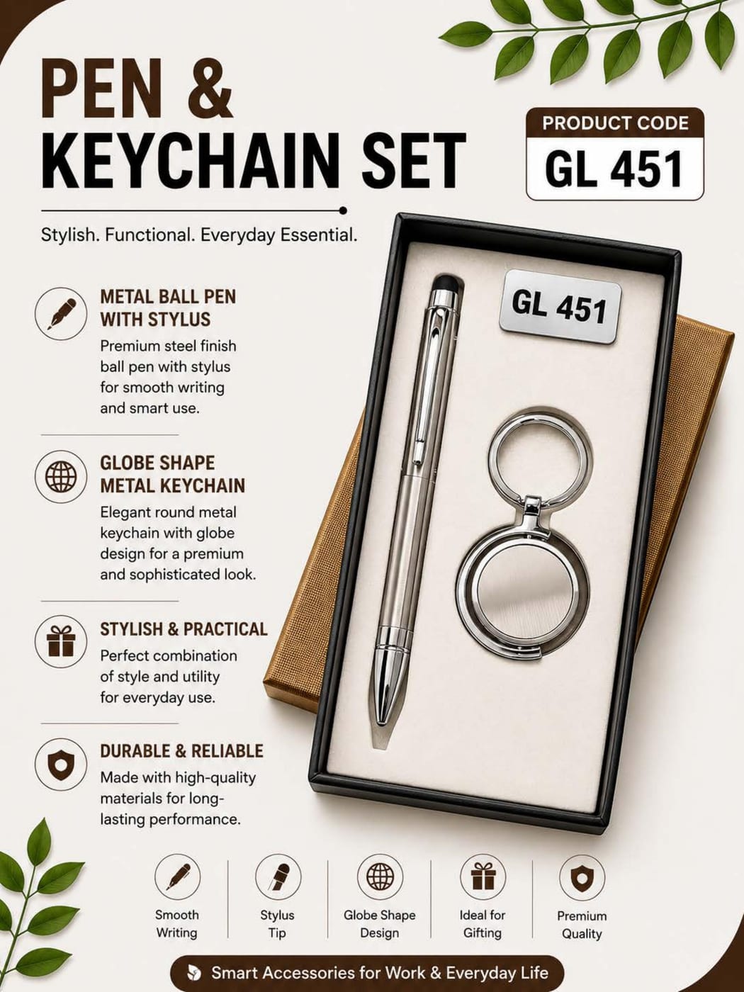 Pen & Keychain — Silver