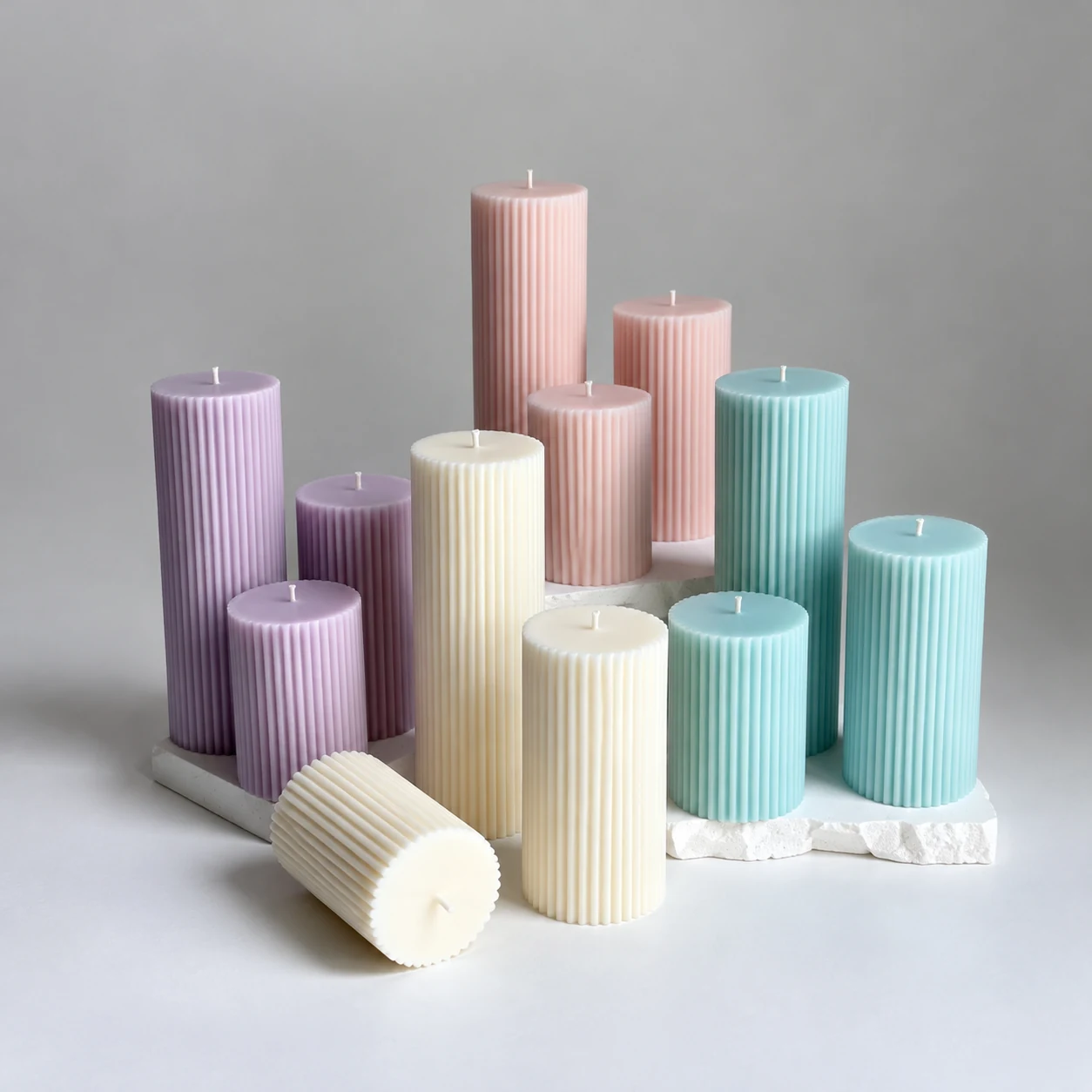 Pastel Ribbed Pillar Candle