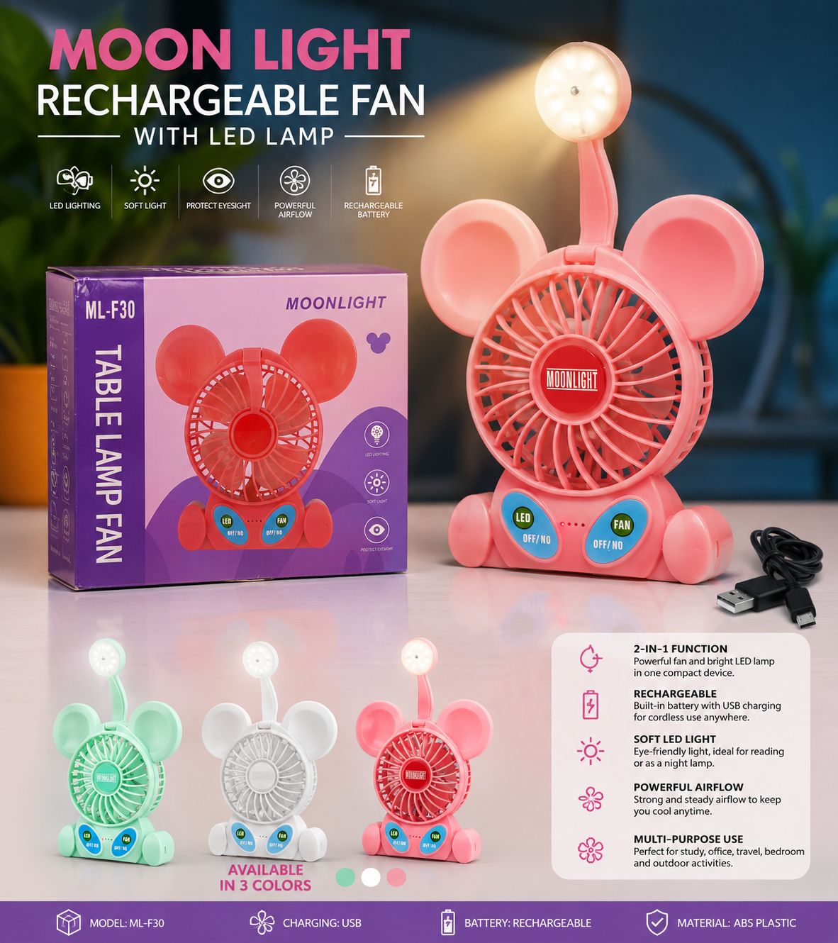 Moonlight Fan with LED Lamp
