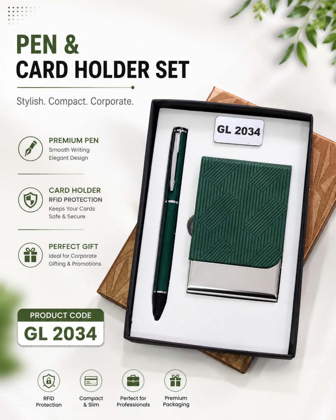 Pen & Card Holder Set — Green