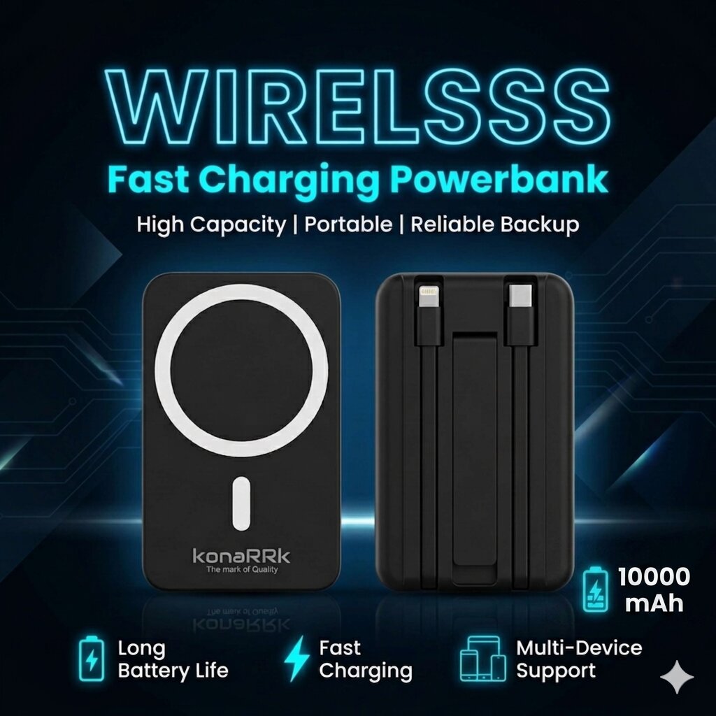 Wireless 10000 mAh Two-in-One Cable 22.5Watt PD and QC Power Bank