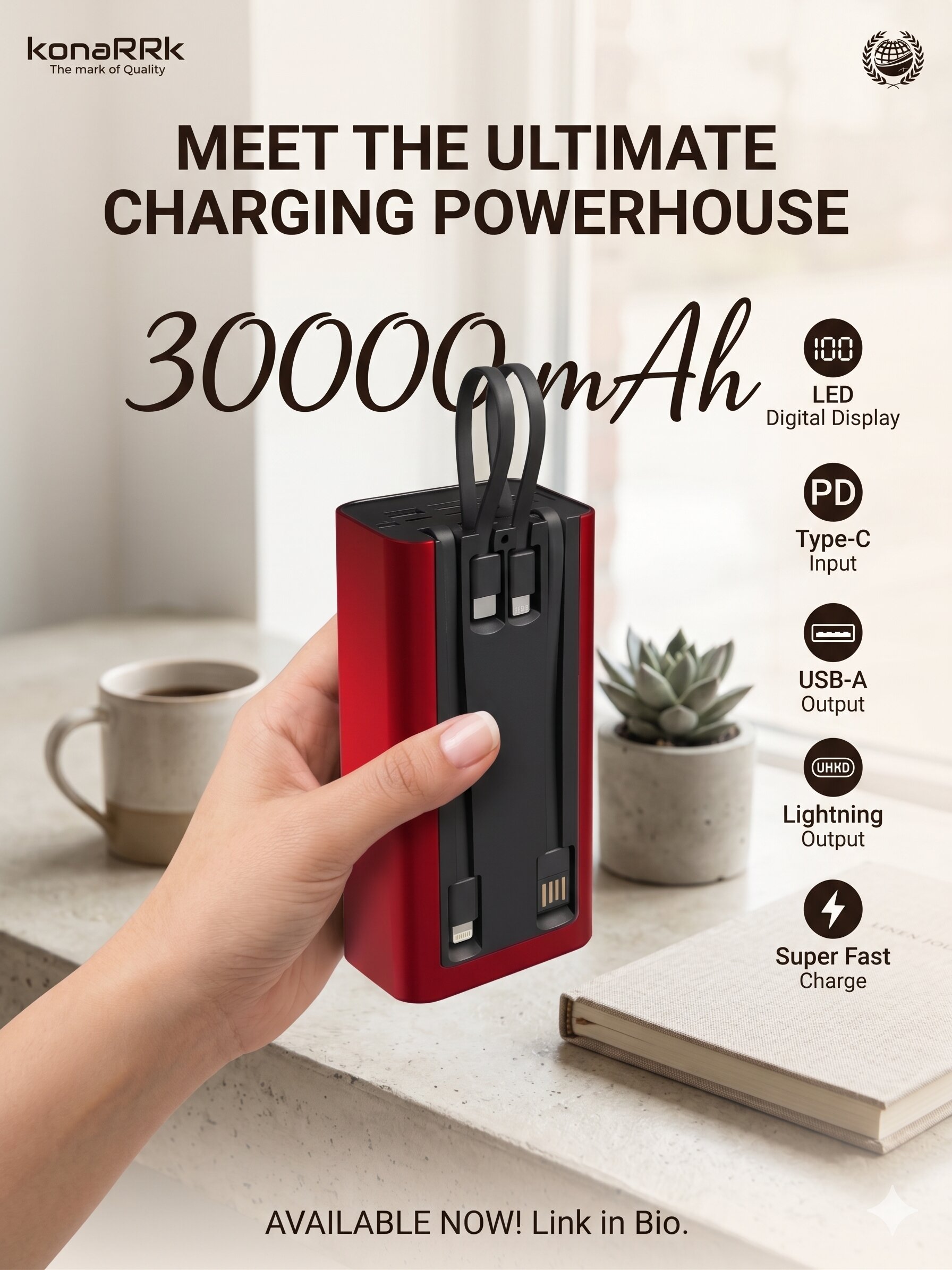 30000 mAh 22.5 W PD and QC Fast Charge Power Bank