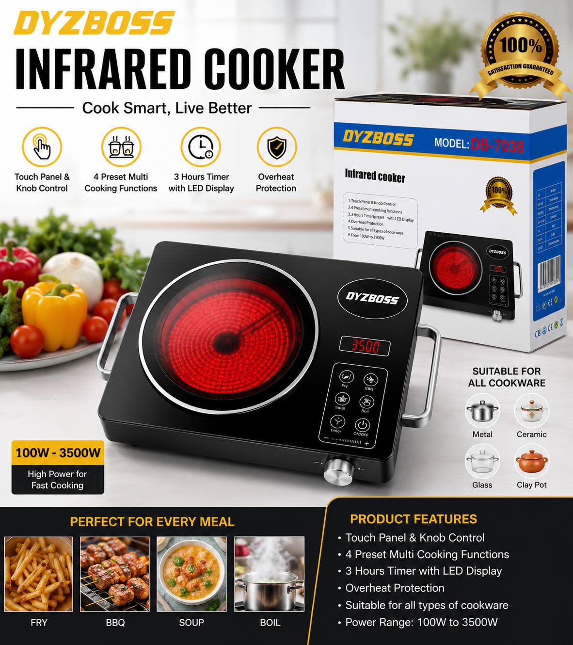 3,500W Infrared Cooktop