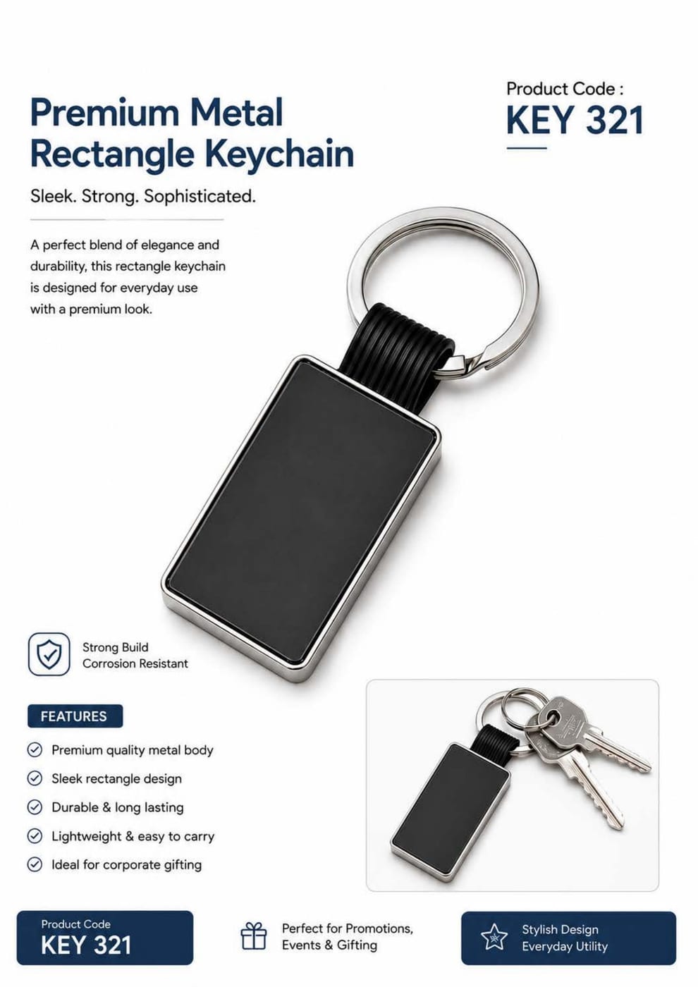 Premium Metal Rectangle Keychain