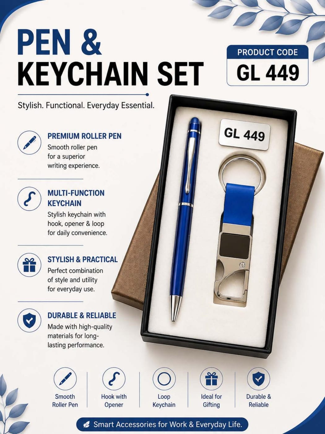 Pen & Keychain — Blue