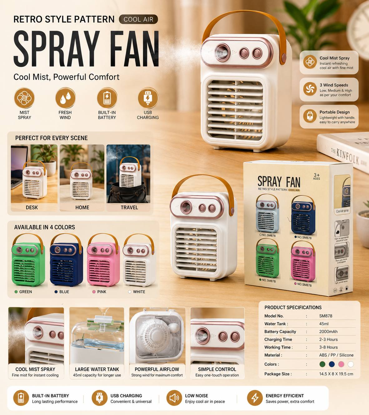 Portable Rechargeable Mist Cooling Fan