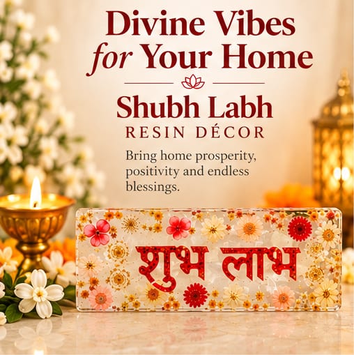Floral Shubh Labh Resin Décor Plaque