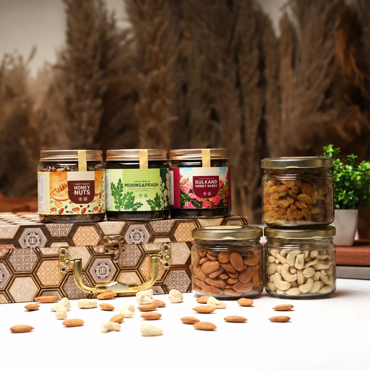 Honey Delights and Dry Fruits Six-Jar Gift Box