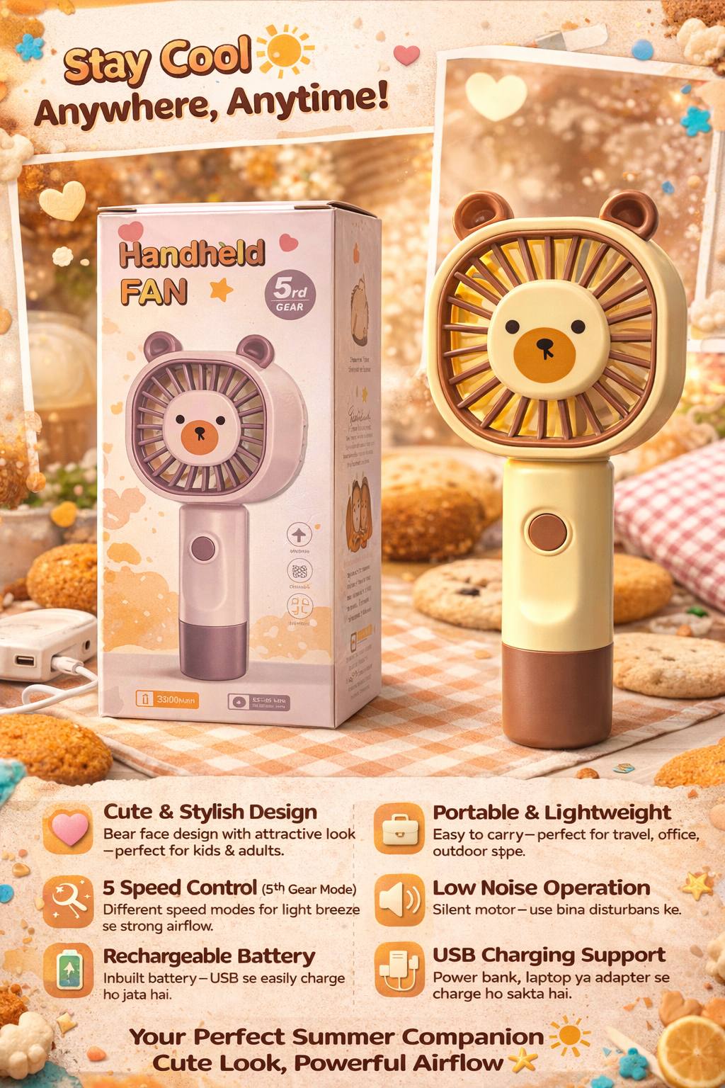 Bear Printed Handy Fan