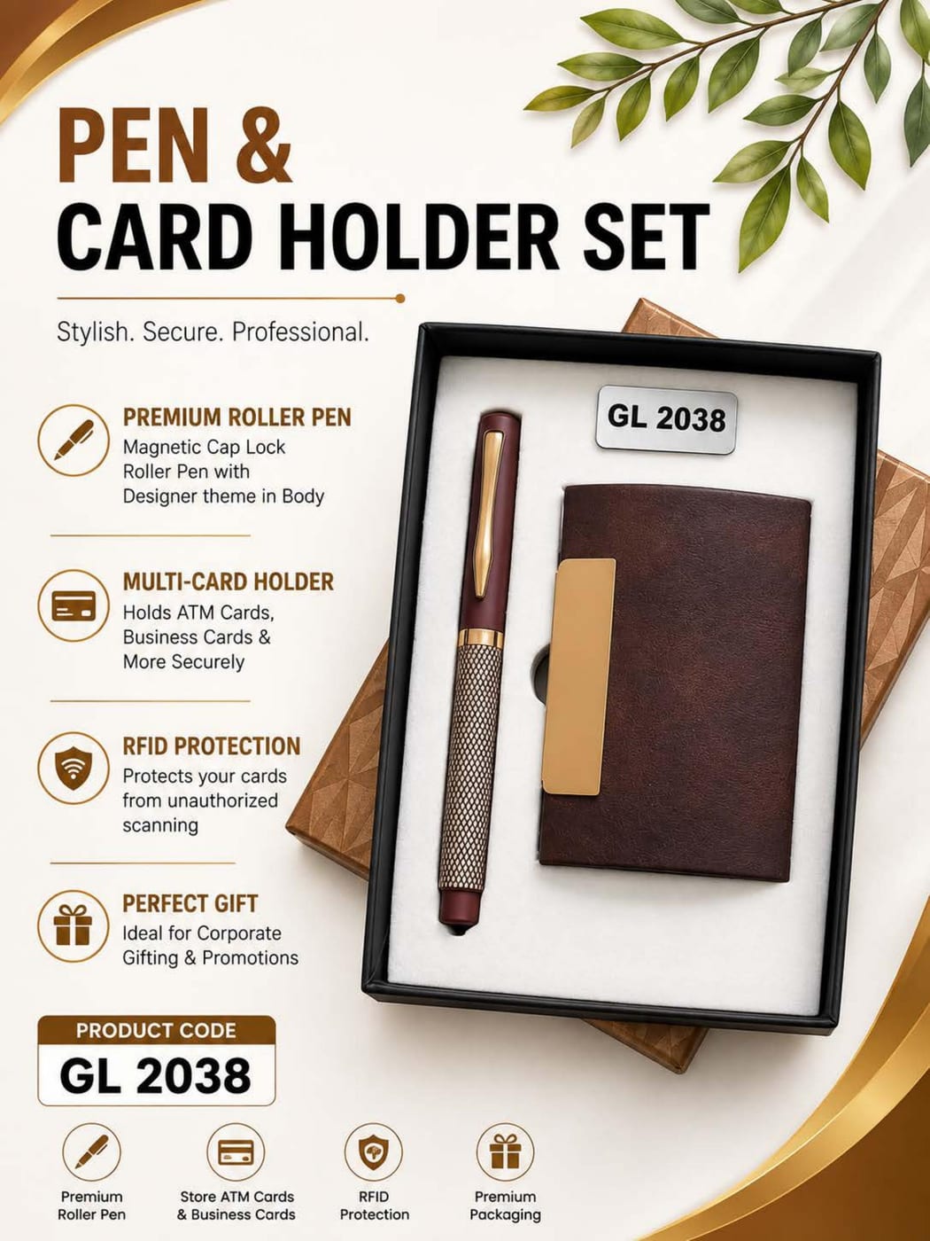 Pen & Card Holder Set — Marron